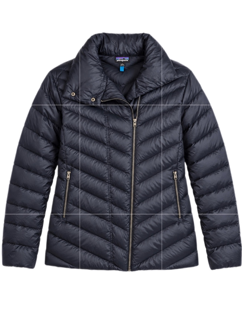 Patagonia Women’s Prow Down Jacket Smolder Blue Asymmetrical Zip Size L